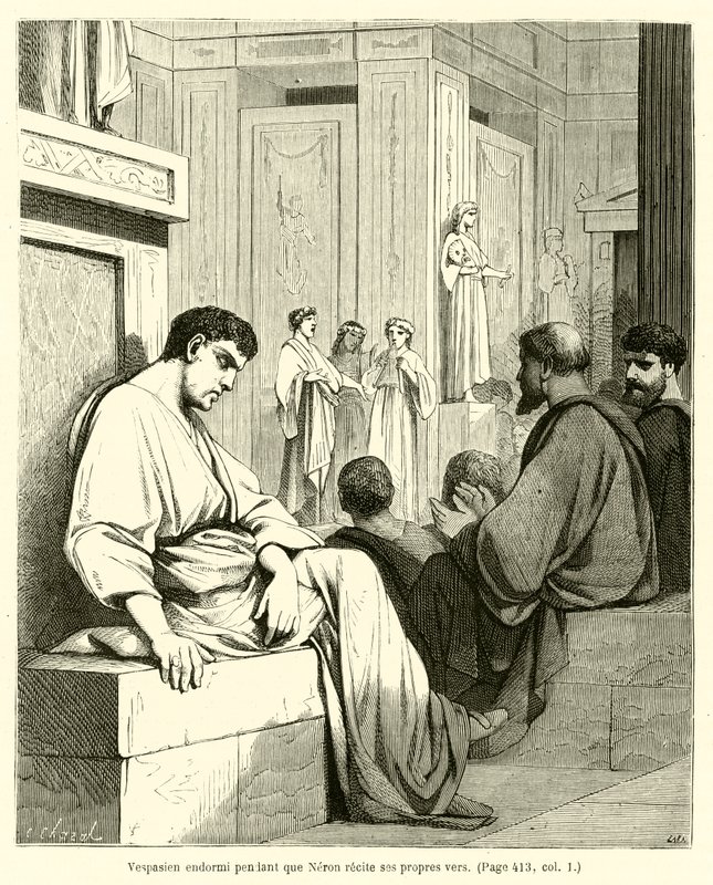 Vespasian Asleep While Nero Recites His Own Verses by French School