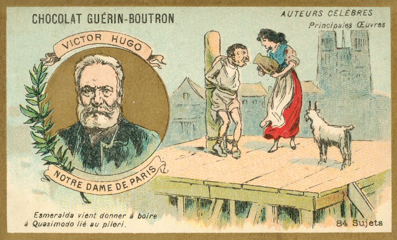 Victor Hugo, French Author, and a Scene from His Novel Notre Dame de Paris by French School