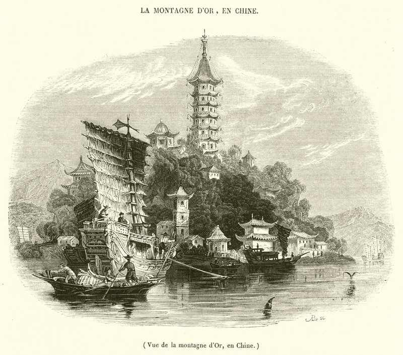 View of the Golden Mountain, in China by French School