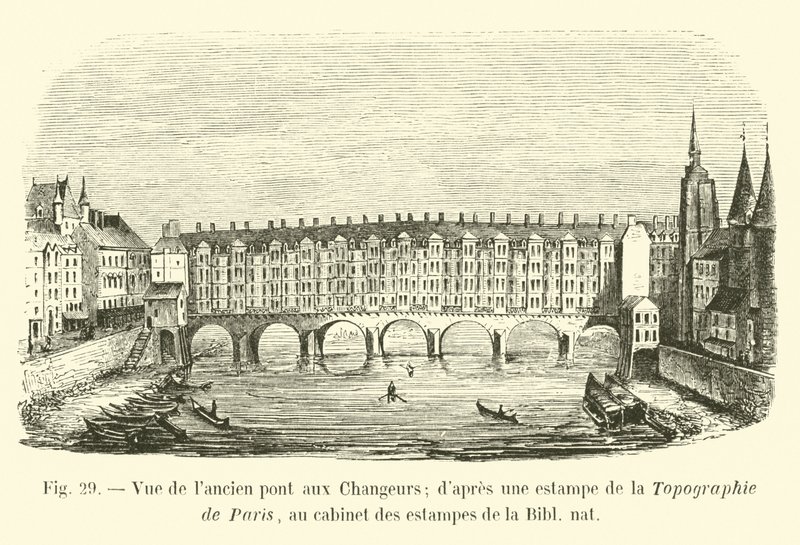 View of the old Pont aux Changeurs; after a print from the Topography of Paris, in the print cabinet of the National Library by French School