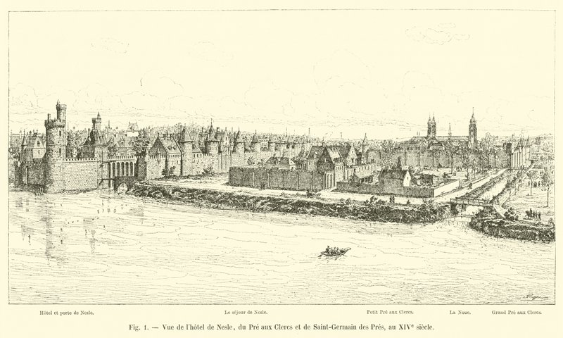View of the Hotel de Nesle, the Pre aux Clercs, and Saint-Germain des Pres, in the 14th Century by French School