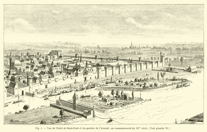 View of the Hotel de Saint-Paul and the Arsenal district, at the beginning of the 15th century by French School