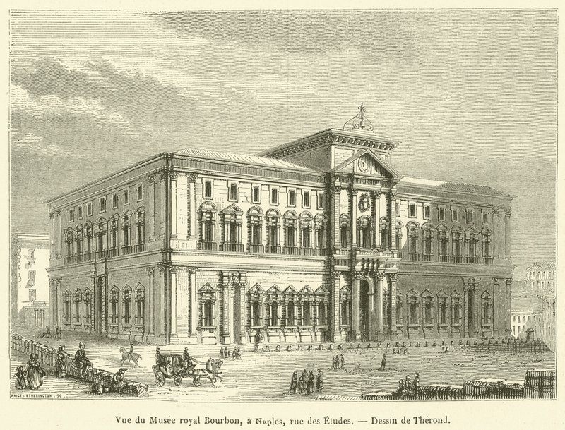 View of the Royal Bourbon Museum, Naples, Rue des Etudes (engraving) by French School