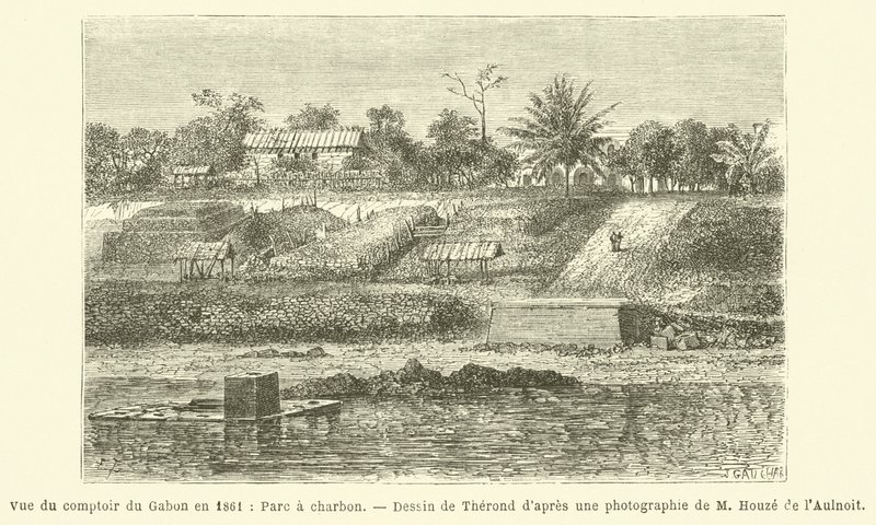 View of the Gabon Trading Post in 1861, Coal Park (engraving) by French School