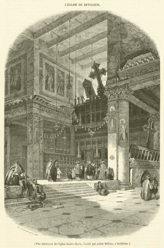 Interior View of the Church of Saint Mary, Founded by Saint Helena, in Bethlehem (engraving) by French School