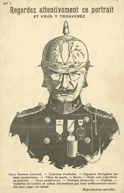 World War I anti-German propaganda postcard by French School
