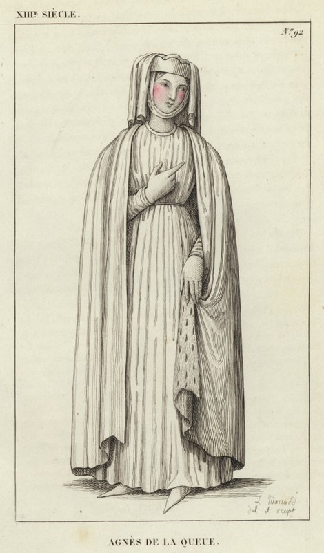 13th Century, Agnes de la Queue (colored engraving) by French School