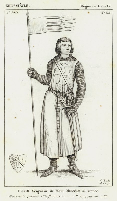 13th Century, Reign of Louis IX, Henri, Seigneur de Metz, Marshal of France, Represented Carrying the Oriflamme, He Died in 1265 by French School