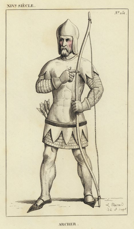 14th Century, Archer (colored engraving) by French School
