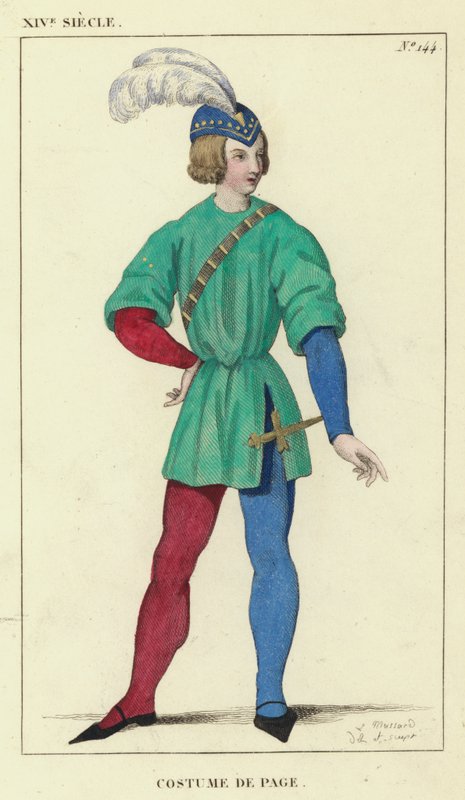 14th Century, Page Costume (colored engraving) by French School