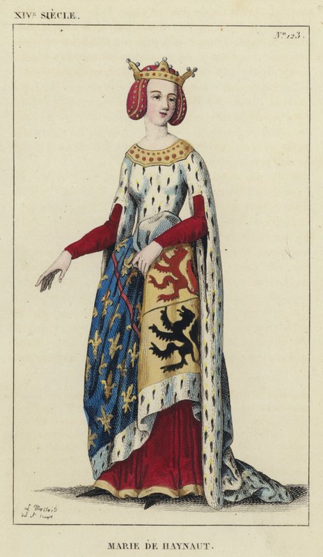 14th Century, Marie de Haynaut (colored engraving) by French School