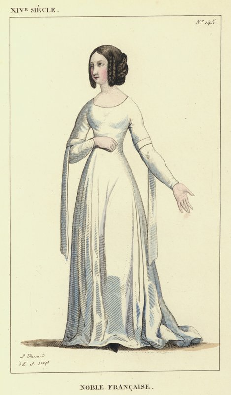 14th Century, French Noble (colored engraving) by French School