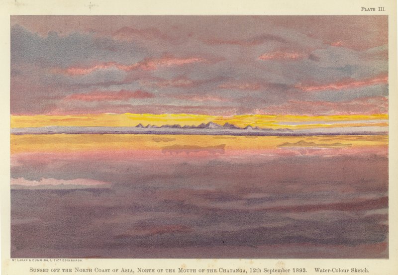 Sunset off the north coast of Asia, north of the mouth of the Chatanga by Fridtjof Nansen