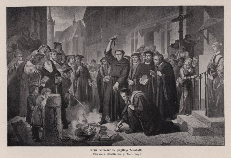 Martin Luther burning the papal bull in Wittenberg, Germany by Friedrich Wilhelm Heinrich Martersteig