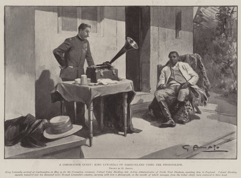 A Coronation Guest, King Lewanika of Barotseland Using the Phonograph by G.S. Amato