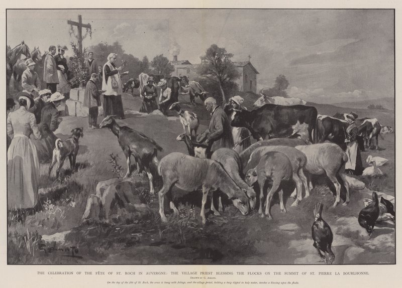 The Celebration of the Fete of St Roch in Auvergne, the Village Priest blessing the Flocks on the Summit of St Pierre la Bourlhonne by G.S. Amato