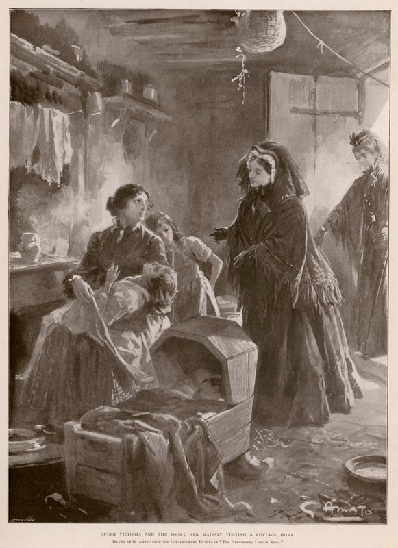 Queen Victoria and the Poor: The Queen Visiting a Cottage Home by G.S. (after) Amato