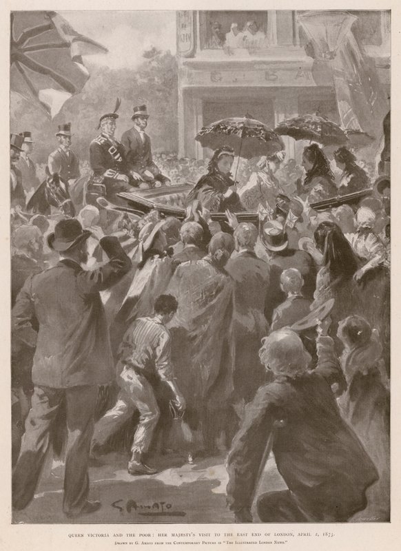 Queen Victoria and the poor: the Queen visiting the East End of London, 2 April 1873 by G.S. (after) Amato