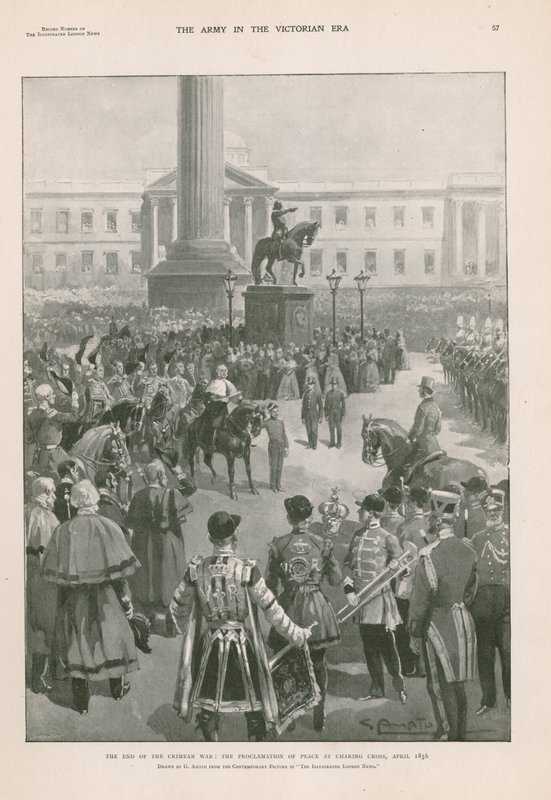 The end of the Crimean War: proclamation of peace at Charing Cross, London, April 1856 by G.S. (after) Amato