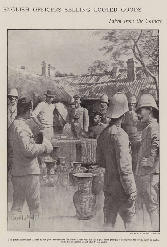 English officers selling looted goods taken from the Chinese during the Boxer Rebellion by G. Grenville Manton