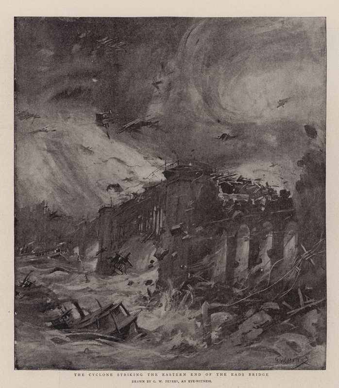 The Cyclone Striking the Eastern End of the Eads Bridge by G. W. Peters