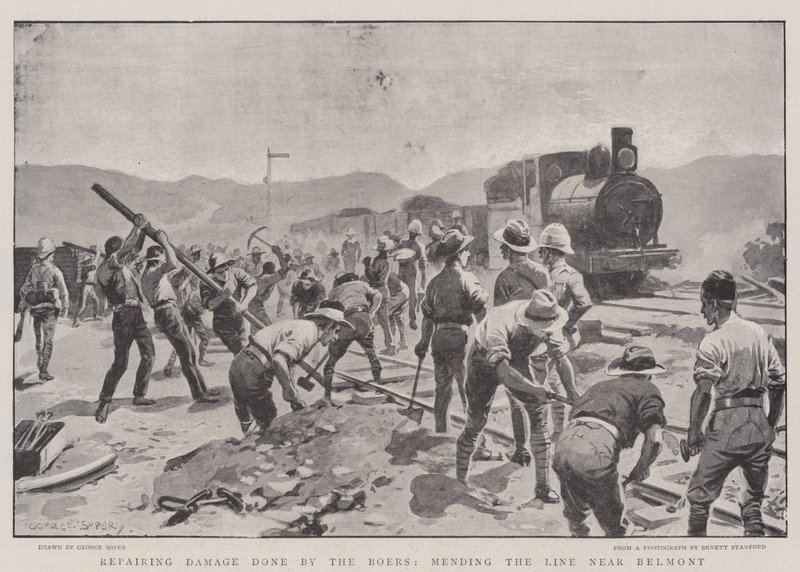 Repairing Damage done by the Boers, mending the Line near Belmont by George Soper