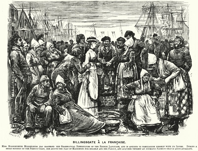 Punch cartoon: Billingsgate a la Francaise (engraving) by George (after) Du Maurier