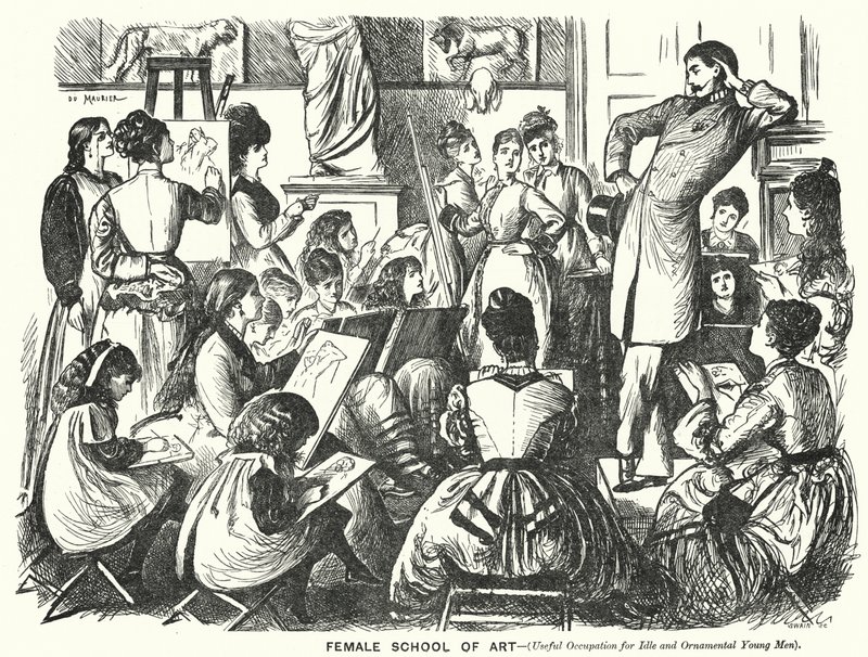 Punch Cartoon: Female School of Art (Useful Occupation for Idle and Ornamental Young Men) by George (after) Du Maurier