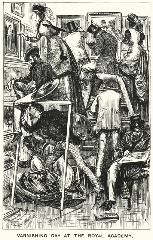 Punch Cartoon: Varnishing Day at the Royal Academy by George (after) Du Maurier