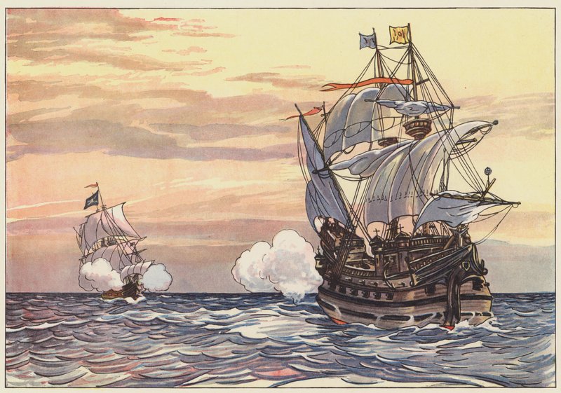 A Spanish merchantman being chased by a pirate by George Alfred Williams