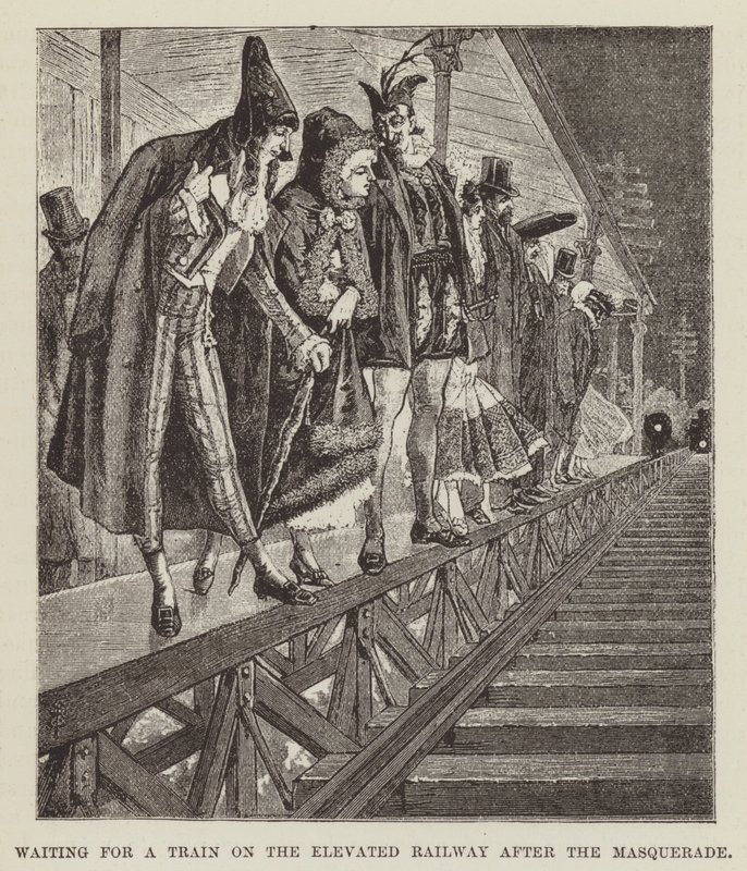 Waiting for a Train on the Elevated Railway After the Masquerade by George Augustus Sala