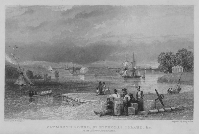Plymouth Sound, St Nicholas Island, etc from Mount Edgecumbe by George Bryant Campion