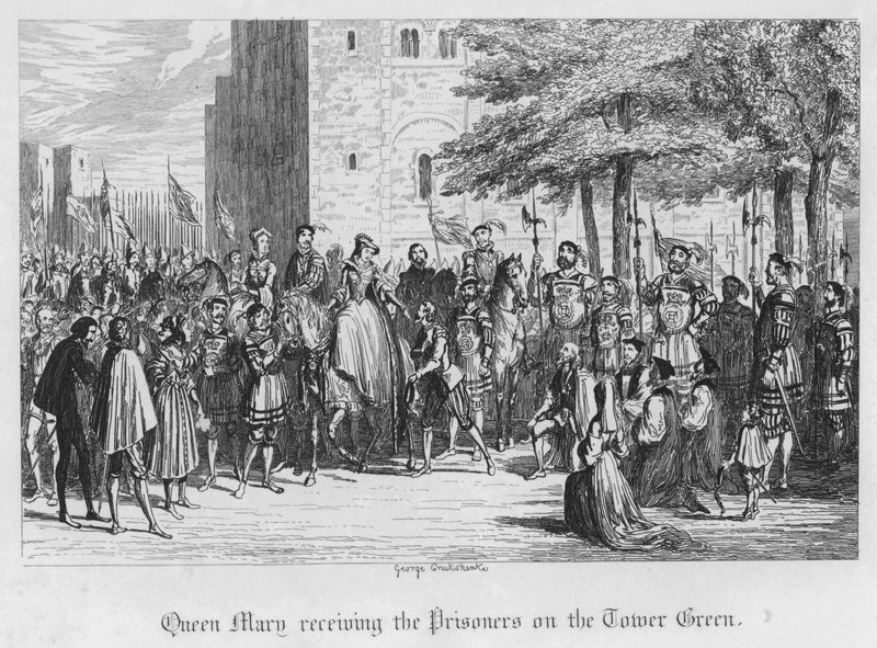 Queen Mary receiving the Prisoners on the Tower Green (engraving) by George Cruikshank