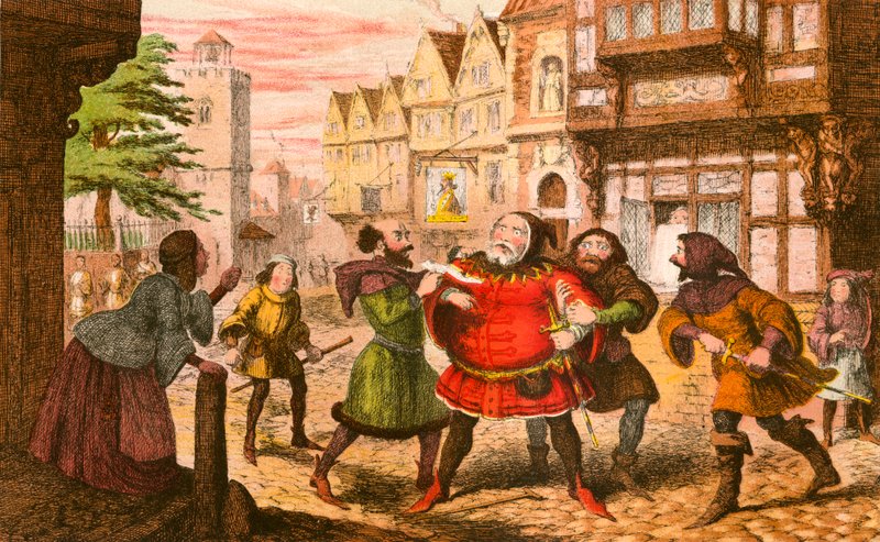 Sir John Falstaff arrested by George Cruikshank