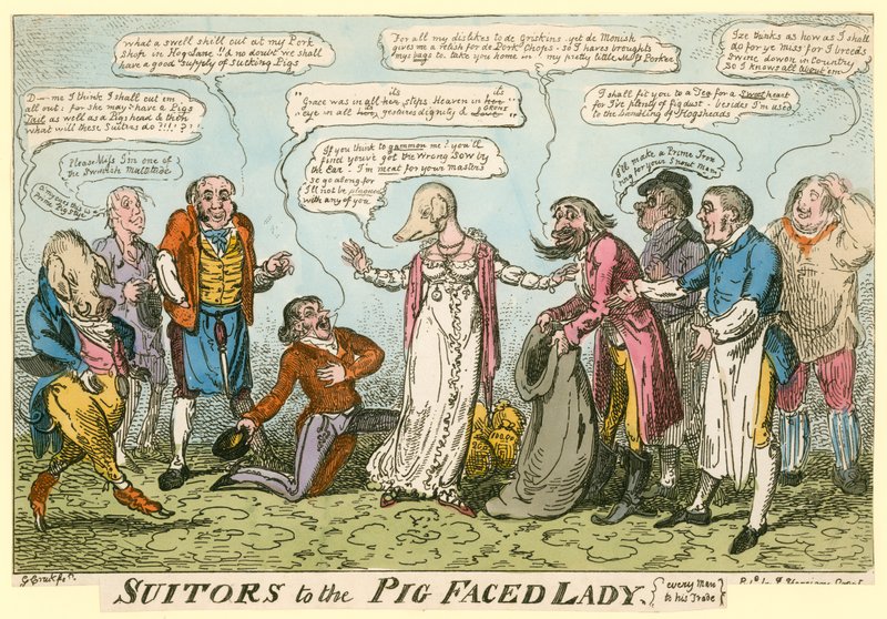 Suitors of the Pig-Faced Lady of Manchester Square, London by George Cruikshank