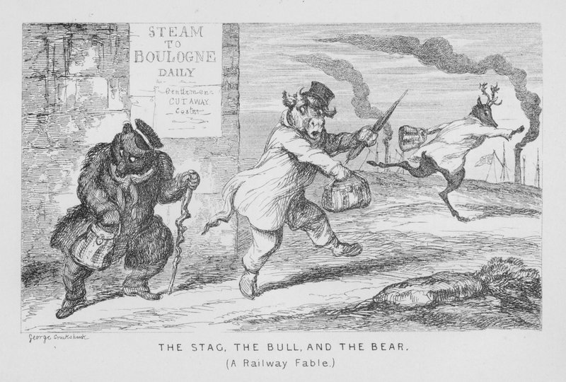 The Stag, The Bull, and The Bear, A Railway Fable by George Cruikshank