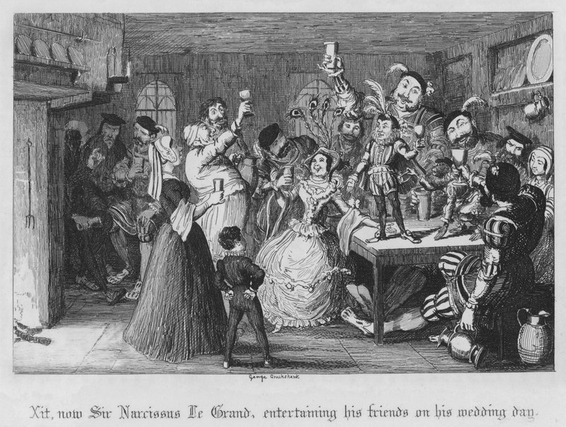 Xit, now Sir Narcissus Le Grand, entertaining his friends on his wedding day by George Cruikshank