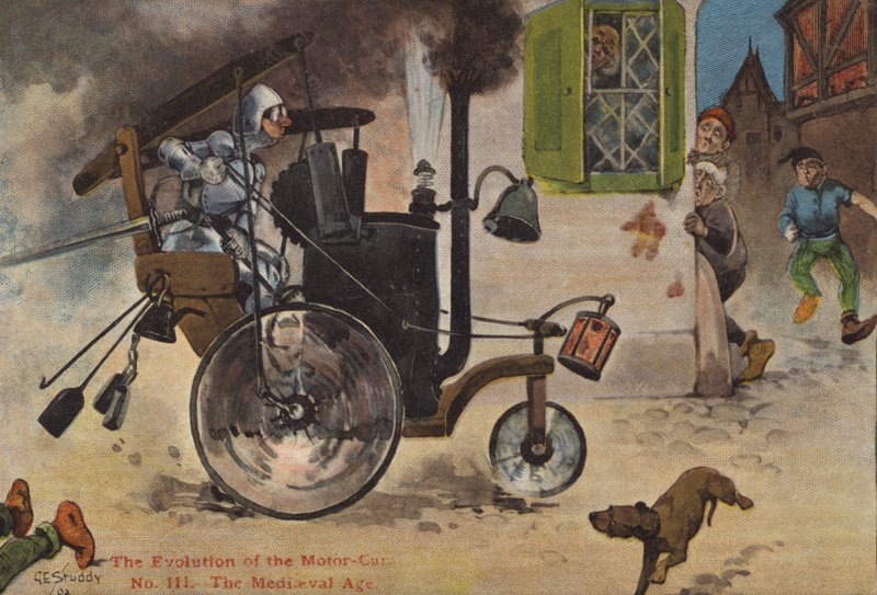 The evolution of the motor car: the medieval age by George Ernest (after) Studdy