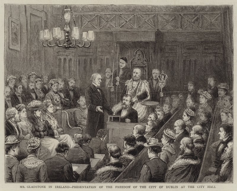 Mr. Gladstone in Ireland, Presentation of the Freedom of the City of Dublin at the City Hall by George Goodwin Kilburne