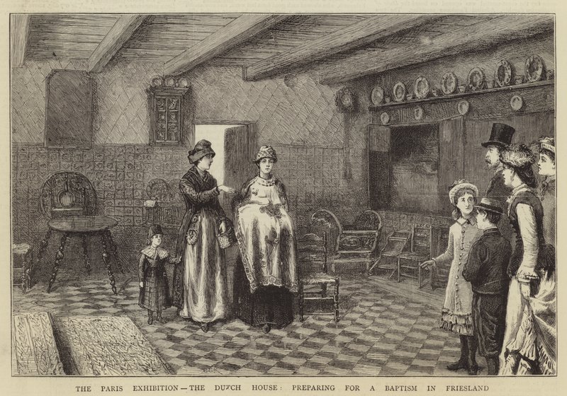 The Paris Exhibition, the Dutch House, preparing for a Baptism in Friesland by George Goodwin Kilburne