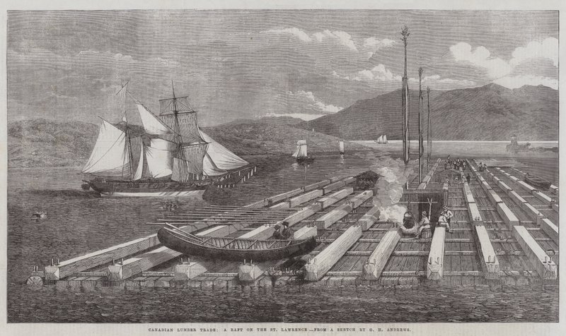 Canadian Lumber Trade, a Raft on the St Lawrence by George Henry Andrews