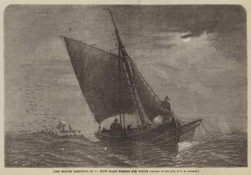 The British Fisheries, No 3, Stow Boats Fishing for Sprats by George Henry Andrews