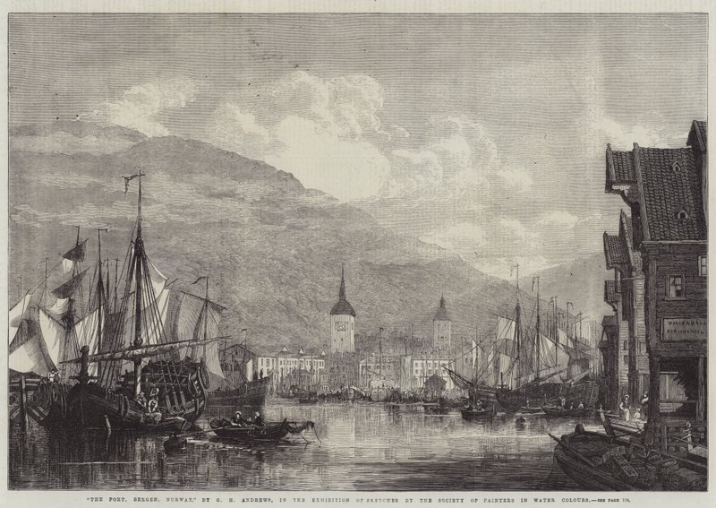 The Port, Bergen, Norway by George Henry Andrews