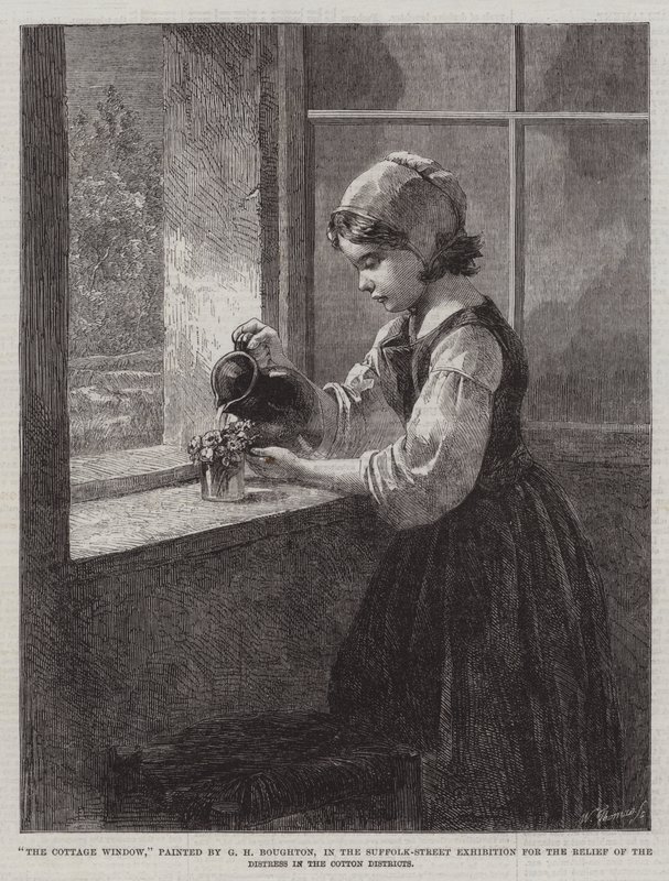 The Cottage Window, in the Suffolk-Street Exhibition for the Relief of the Distress in the Cotton Districts by George Henry Boughton