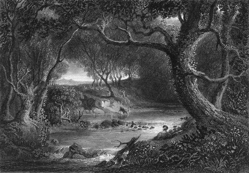 Landscape, with Jacques and Wounded Stag (engraving) by George Howland Beaumont