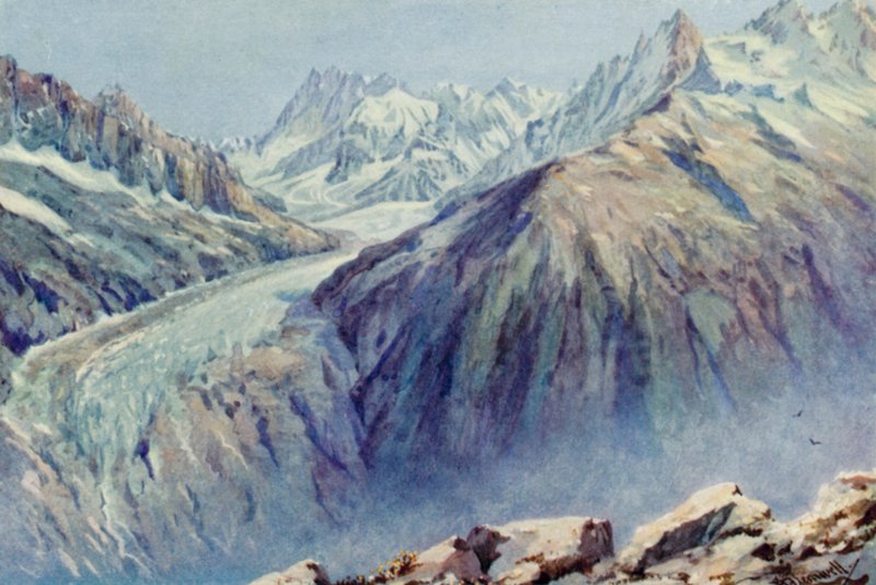 The Mer de Glace from La Flegere (color lithograph) by George Jackson Flemwell