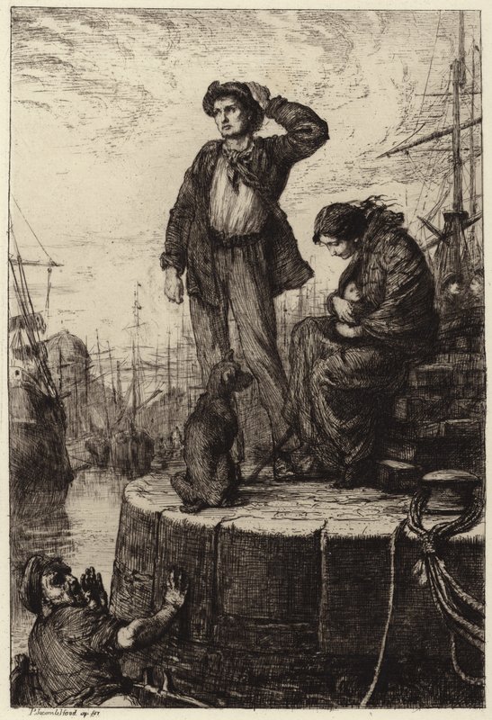 A young emigrant family waiting at the docks by George Percy Jacomb Hood