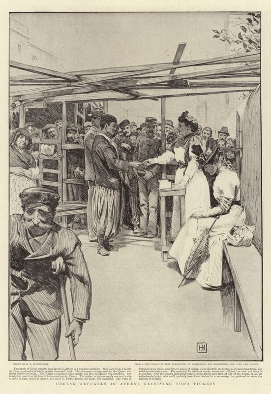 Cretan Refugees in Athens Receiving Food Tickets by George Percy Jacomb Hood