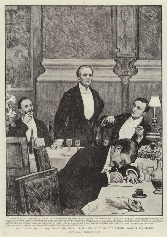 The Dinner to Mr. Asquith at the Hotel Cecil, the Guest of the Evening Making His Speech by George Percy Jacomb Hood