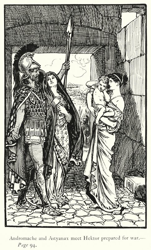 The Iliad: Andromache and Astyanax meet Hektor prepared for war by George Percy Jacomb Hood